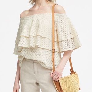 Banana Republic off-the-shoulder white lace blouse, size L